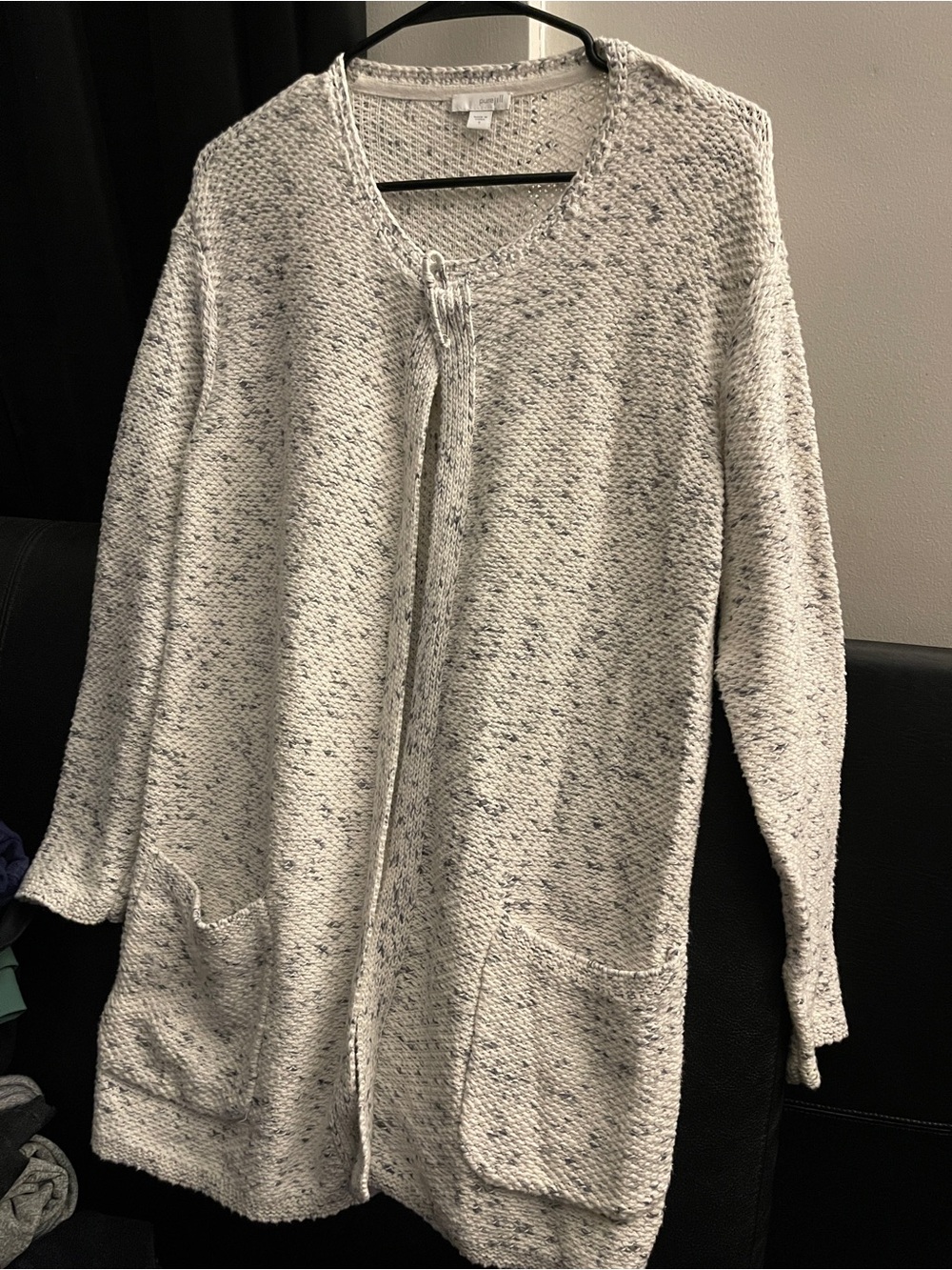 Pure Jill White Tweed Textured Knit Open Cardigan Size Small EUC